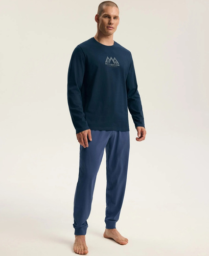 Henderson Fin 45499 Pijamale bărbați lungi 100% bumbac cu imprimeu steel blue