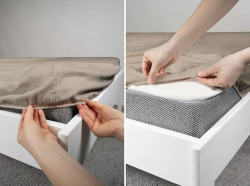 Cearșaf cu elastic din microsatin Poly Detexpol neted și practic taupe 