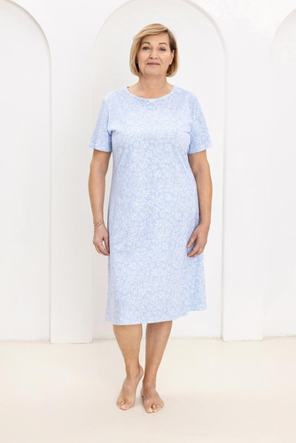 Rochie de noapte 169 Regina – din bumbac, cu model floral, decolteu semicircular | Eleganță și confort