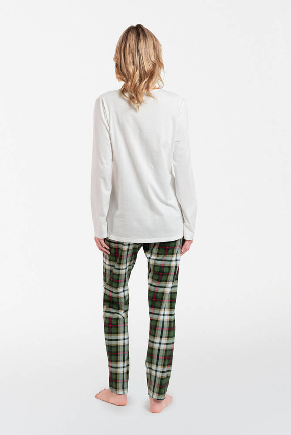 Asama Pijama de damă descheiată cu mânecă lungă, pantaloni lungi Italian Fashion - ecru/print