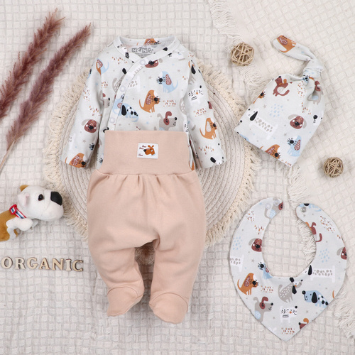 ABK-0028/PIE Psiaki – Set pentru bebeluși din bumbac organic Nini, bej
