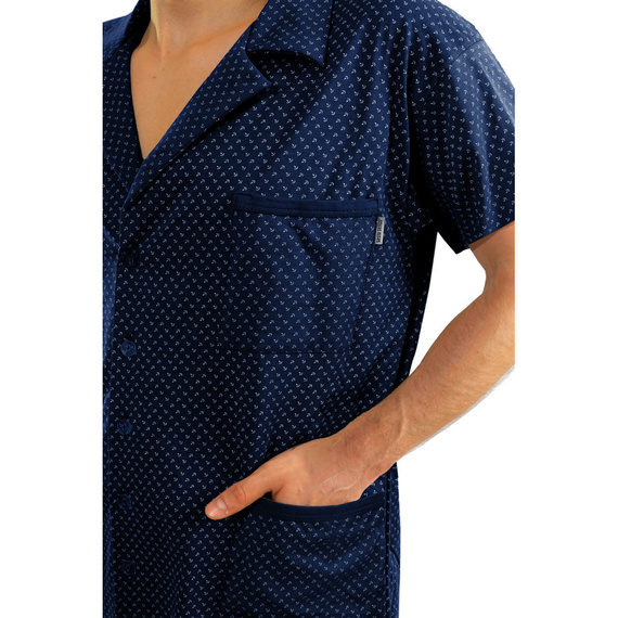 Pijamale bărbați Sesto Senso cu mâneci scurte cu fermoar - ancore bleumarin