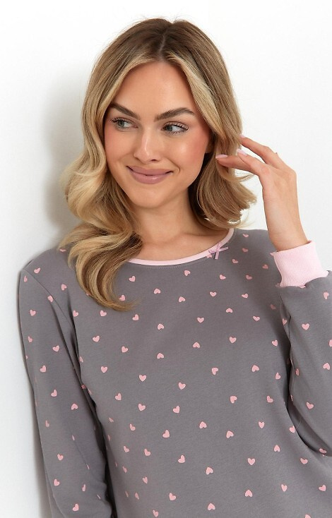 Cămașă de noapte pentru femei 493 Cana, grafit - bumbac interlock, inimioare, mâneci lungi