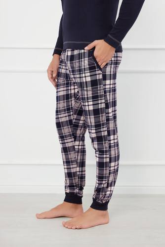 Brit Pajamas Bărbați cu mânecă lungă, pantaloni lungi Italian Fashion - albastru marin/print 