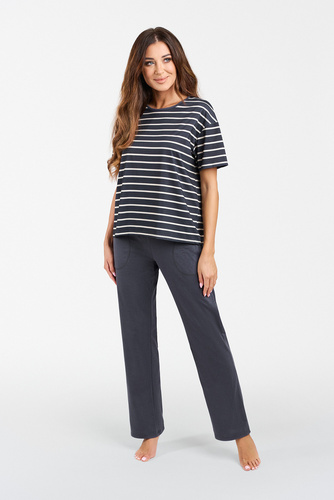 Betty Pijama de damă cu mânecă scurtă, pantaloni lungi Italian Fashion - imprimeu grafit/grafit