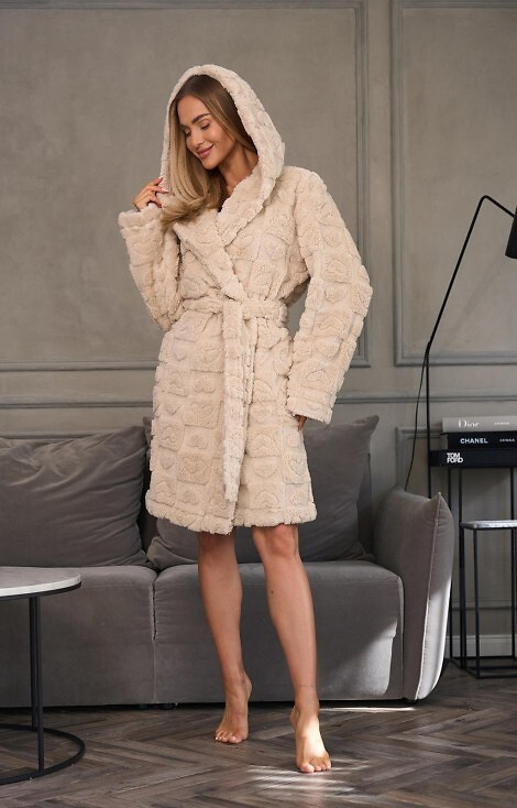 2553 Rochie scurtă de damă Valentina L&L cu glugă și buzunare - angora