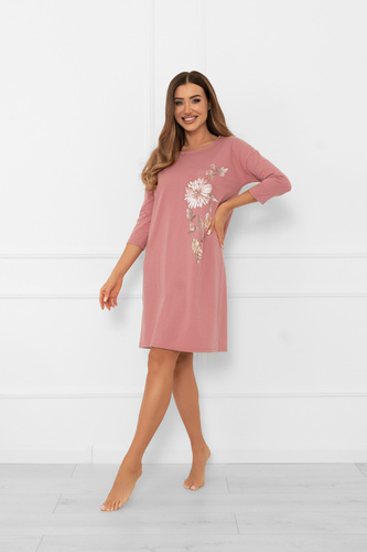 Cămașă de noapte pentru femei Akita - bumbac, mânecă 3/4, aplicații florale Italian Fashion