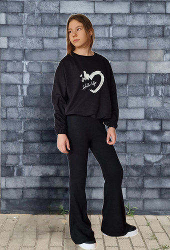 Pantaloni evazați negri cu nervuri Bambarillo – Tricot cu nervuri, bumbac cu elastan