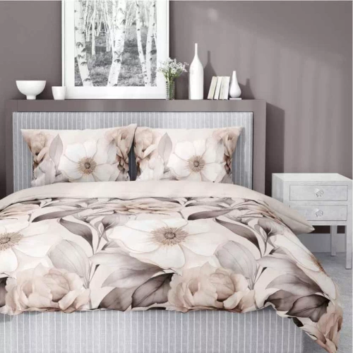 5220 A Lenjerie de pat din satin cu flori umbrite Detexpol bej