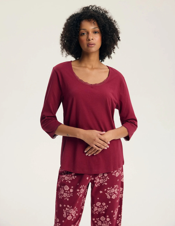 Henderson Greta 45423 Pijamale damă 100% bumbac mânecă 3/4 dantelă carmine
