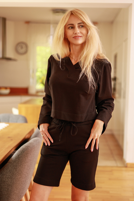 Diego - set dama: hanorac + pantaloni scurți, 95% bumbac 5% elastan | Marca poloneză Mirale - negru