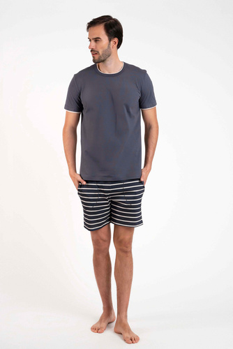 Lars Pijama cu mânecă scurtă pentru bărbați, pantaloni scurți Italian Fashion - imprimeu grafit/grafit