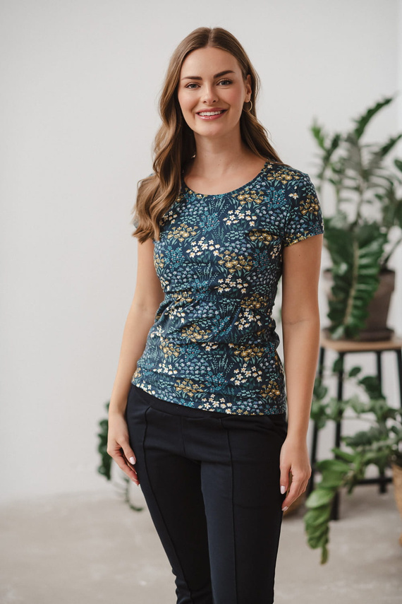 Cămașă Milk Bluză pentru alăptare și maternitate cu mâneci scurte Milk&Love meadow pe bleumarin