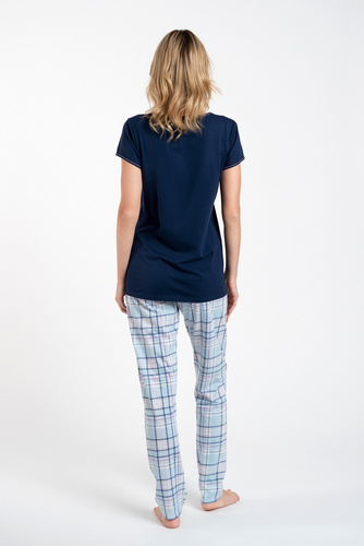 Glamour Ladies' pijama cu mânecă scurtă și pantaloni lungi Italian Fashion - albastru navy/print