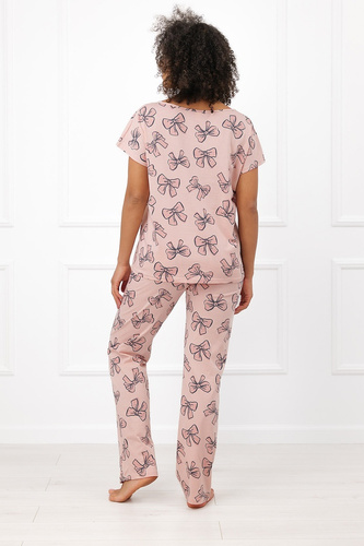 Italian Fashion Silano pijama damă 100% bumbac pantaloni lungi cu fundițe