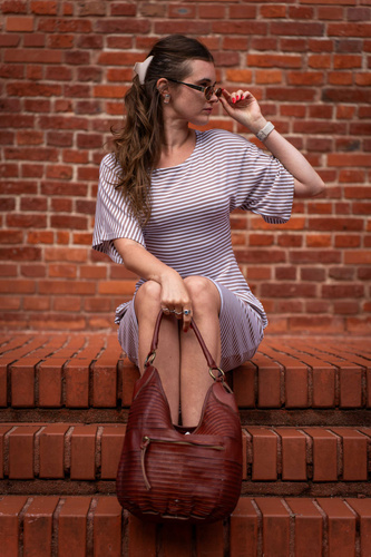 De Lafense Cote 062 Rochie damă cu dungi din vâscoză, croială lejeră - bleumarin