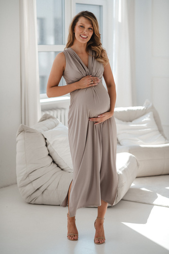 Rochie maternitate și alăptare Loop MAXI Milk&Love din vâscoză cappuccino