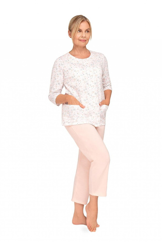 Pijama damă 201 Maria II Martel – 100% bumbac, model floral, mânecă 3/4, pantaloni 3/4