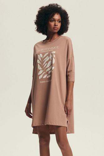 43692 Dextra Henderson Cămașă de damă din bumbac, culoarea piersicii, cu mânecă 3/4, imprimeu