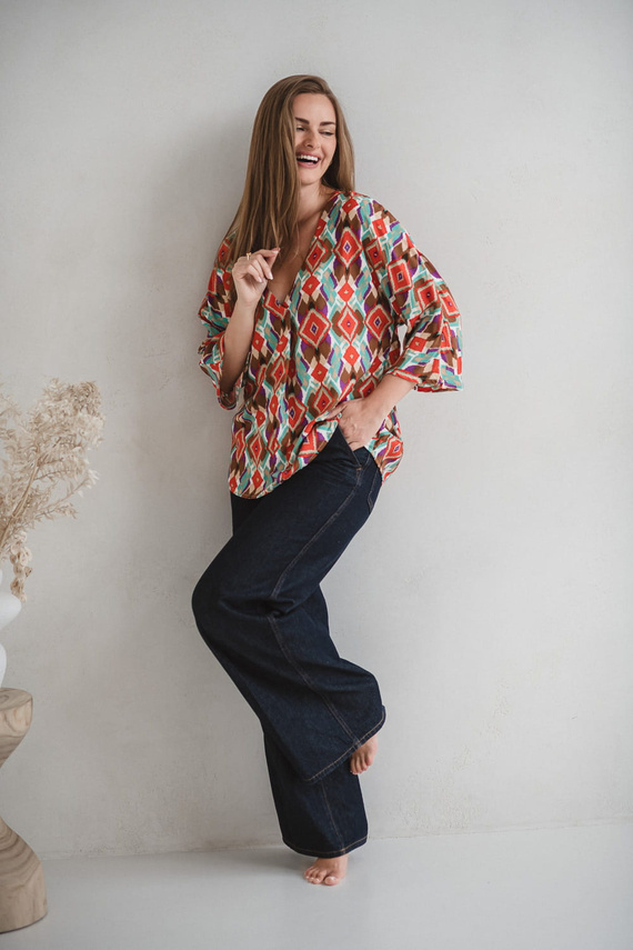 Bluză de maternitate pentru alăptare Bahama Mama Milk&Love cu imprimeu Boho – viscoză, mâneci 3/4, oversize