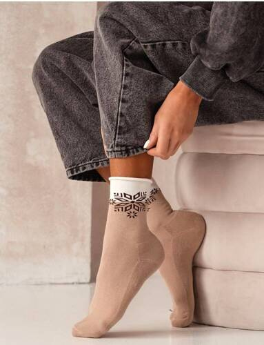 0071-007 Snowflake Unique Ciorapi de dama de Craciun Milena - bej