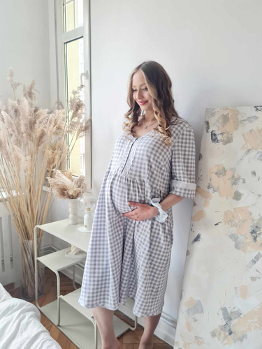 34LI Lidia Cămașă de maternitate și alăptare Marija – 100% bumbac, carouri clasice