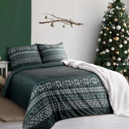Lenjerie de pat din microfibră Jaremy Eurocortains verde – decorată cu imprimeu în stil scandinav
