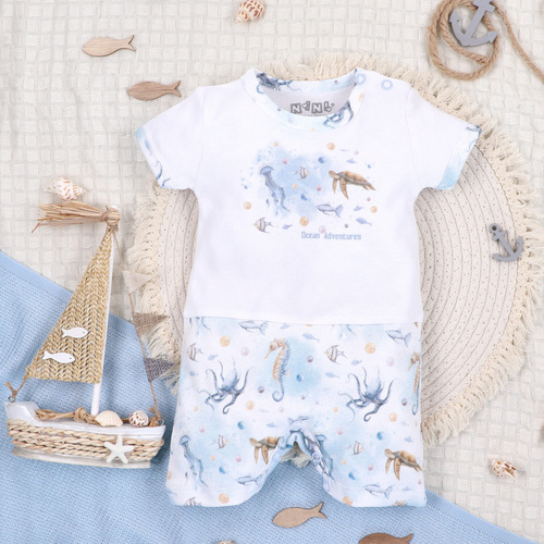 ABN-5453 Sea Of Joy Baby Rampers Nini alb – bumbac organic, capse confortabile