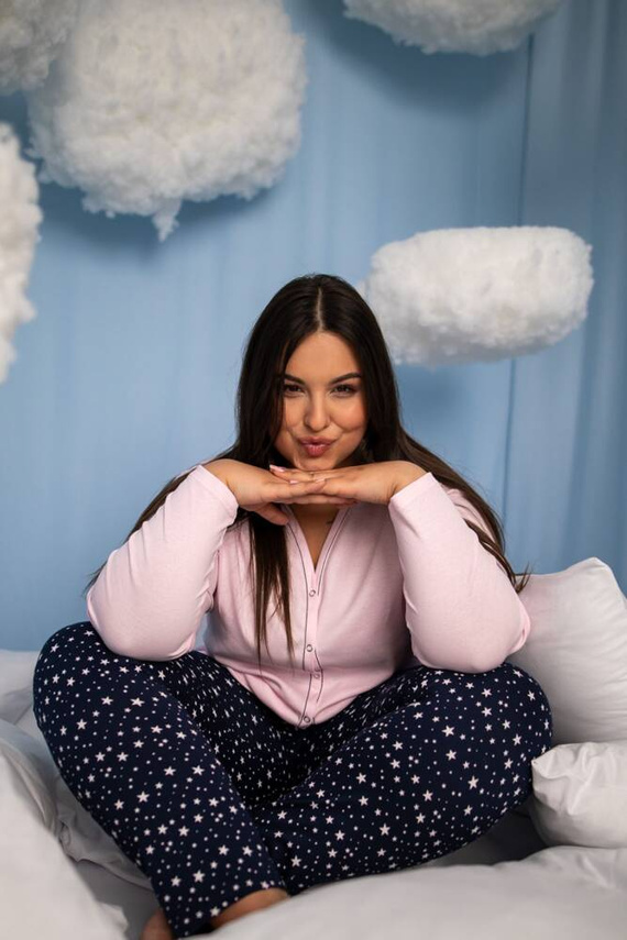 Libra Pijama de damă cu mânecă lungă și pantaloni Italian Fashion - roz/print 