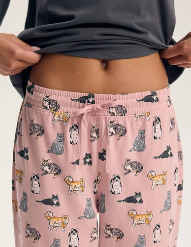 Pijamale damă Henderson Ginni 45419 100% bumbac mânecă lungă pisici gri