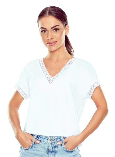 Bluză elegantă damă Flaviana | Decolteu V, bandă ajurată, vâscoză elastică | Croi lejer casual