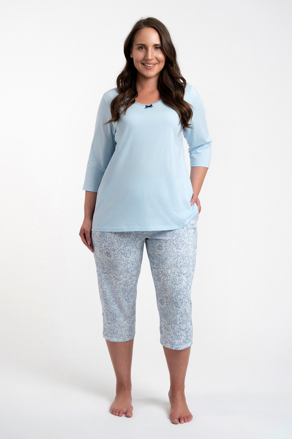 Salli Pijama de damă cu mâneci 3/4 și pantaloni 3/4 Italian Fashion - albastru/print 