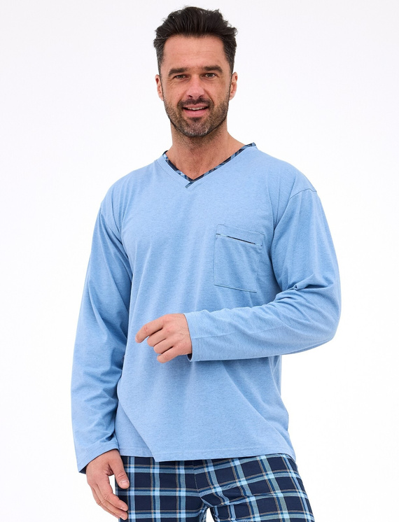 Pijamale bărbătești 122/304 Richard Cornette albastre - bumbac, mâneci lungi