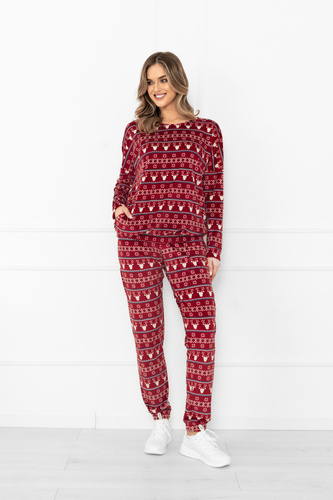 Set pentru femei Navara - set fleece în model de Crăciun cu reni Italian Fashion - burgundy
