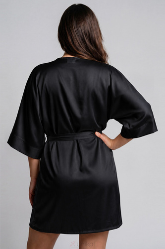 Halat de satin Beja Unikat negru elegant, cu cordon pentru legat