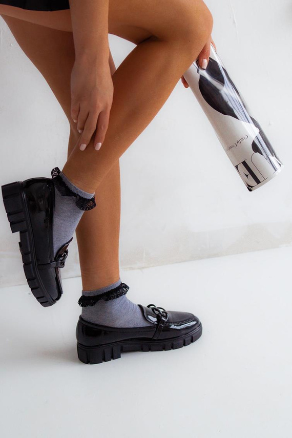 0897 Sosete dama Milena cu dantela - light melange 1 - dantela neagra