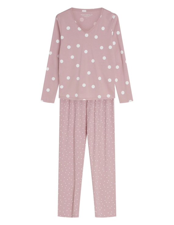 Henderson Gitte 45425 Pijamale damă lungi 100% bumbac, decolteu în V, dusty rose