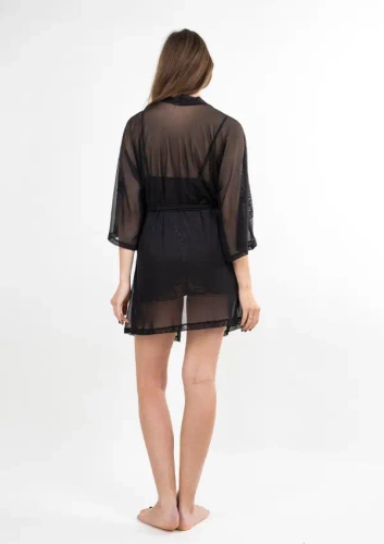 Zora Palton negru din tul Dkaren | halat de baie elegant de dama din tul