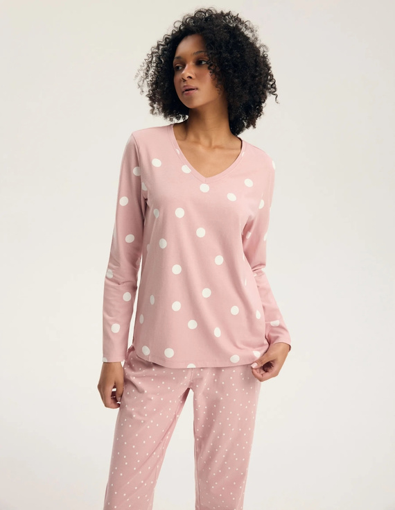 Henderson Gitte 45425 Pijamale damă lungi 100% bumbac, decolteu în V, dusty rose