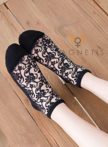 CC-251112 – șosete tip talpici damă din bumbac cu inserții din plasă black