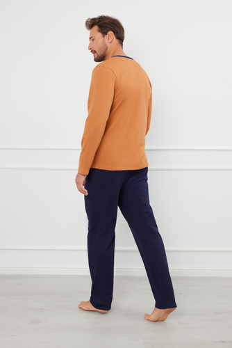 Julius Pijama cu mânecă lungă pentru bărbați, pantaloni lungi Italian Fashion - coniac/verde