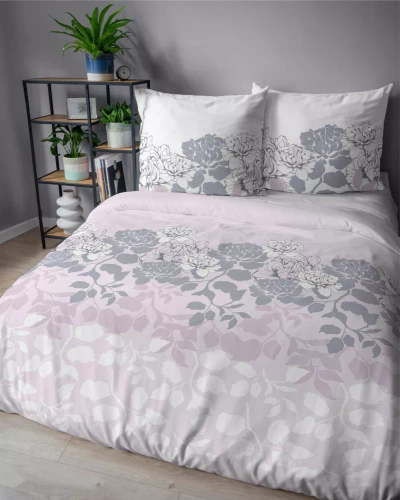 5090 A Home Satin Lenjerie de pat din satin cu flori Detexpol roz