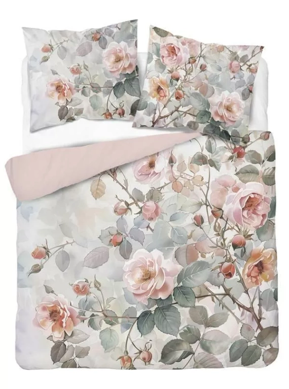 5305 A lenjerie de pat din microfibră 3D cu trandafiri de acuarelă în tonuri pudrate – Detexpol