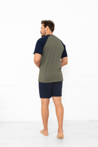 Pijama pentru bărbați Alexander Italian Fashion olive - mâneci scurte și pantaloni scurți, 100% bumbac 