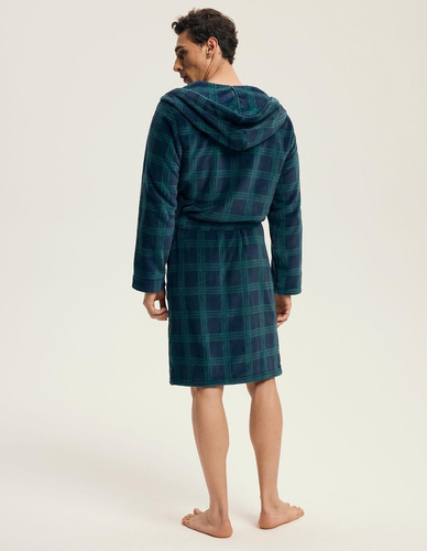 Halat de baie bărbătesc Henderson 43373 Nickel bleumarin - glugă, tricotaj călduros, confort și eleganță