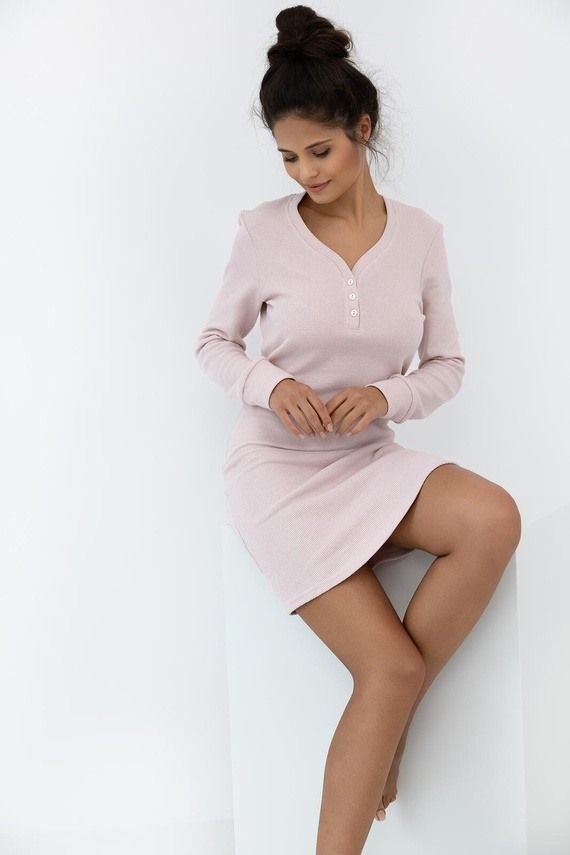 Cămașă de noapte Arlette Sensis, roz prăfuit – bumbac, mâneci lungi, confortabilă și elegantă