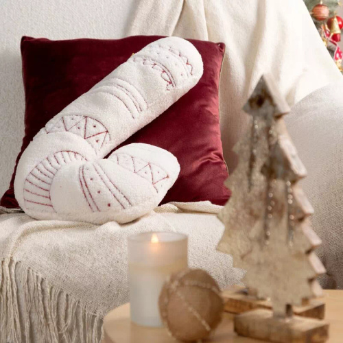 Chp 07B Pernă de Crăciun Eurofirany 27x46 – acadea, imitație de boucle, albă