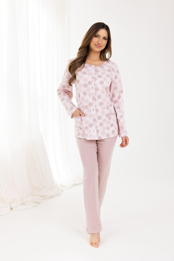 Pijamale dama 710 Regina cappuccino - bumbac, maneci lungi, nasturi, confort clasic