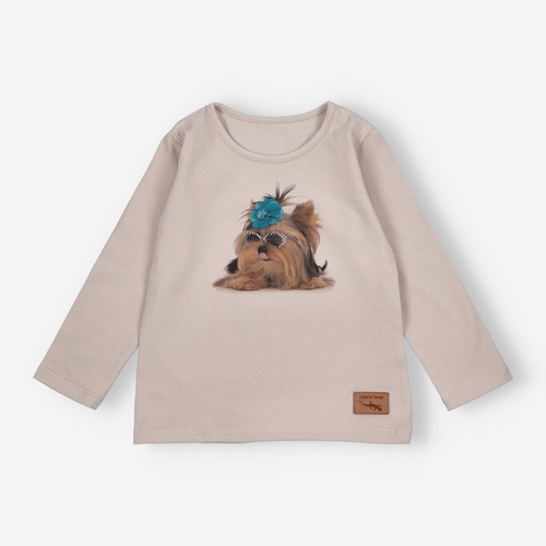 Bluză cu mânecă lungă KAR-3004 Lagarto Verde pentru fete, bej – elegantă, bumbac, producție poloneză