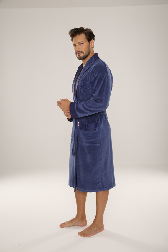 868 Halat de baie nobil pentru bărbați din velur De Lafense- elegant, moale, premium, denim